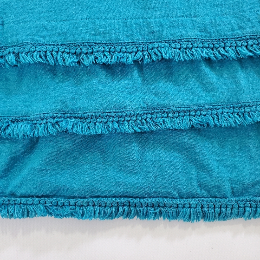 7598 * Soft Surroundings Womens Teal Aqua Short Sleeve Fringe Dress Size M - Picture 5 of 7
